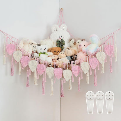 Stuffed Animal Storage Hammock with Leaf and Tassels