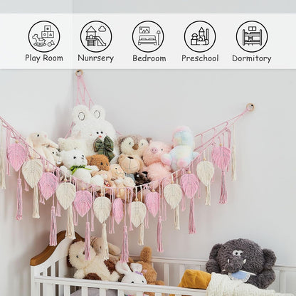 Stuffed Animal Storage Hammock with Leaf and Tassels