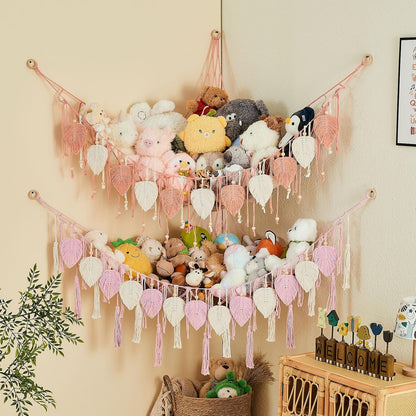 Stuffed Animal Storage Hammock with Leaf and Tassels