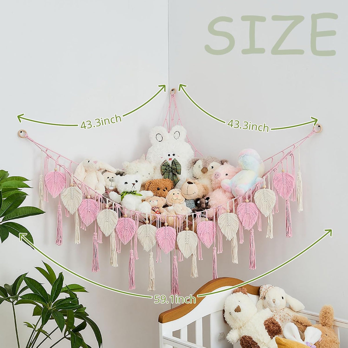 Stuffed Animal Storage Hammock with Leaf and Tassels