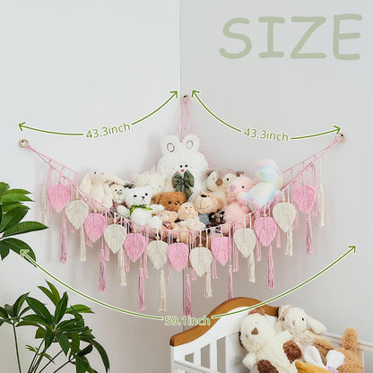 Stuffed Animal Storage Hammock with Leaf and Tassels