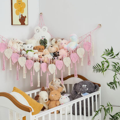 Stuffed Animal Storage Hammock with Leaf and Tassels