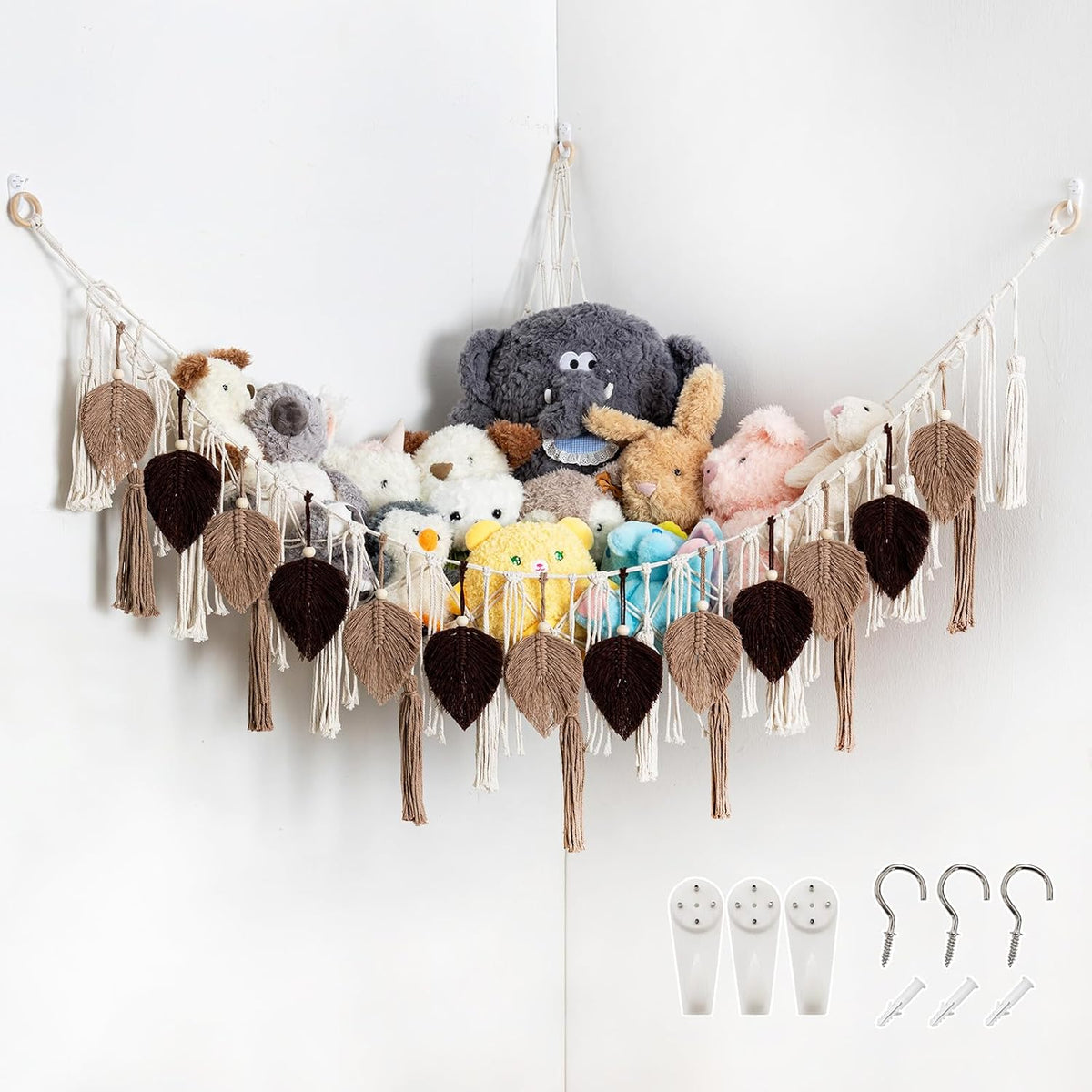 Stuffed Animal Storage Hammock with Leaf and Tassels