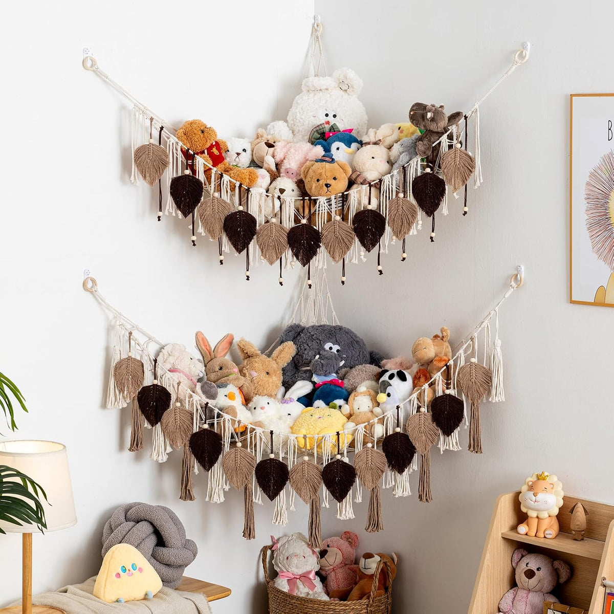 Stuffed Animal Storage Hammock with Leaf and Tassels