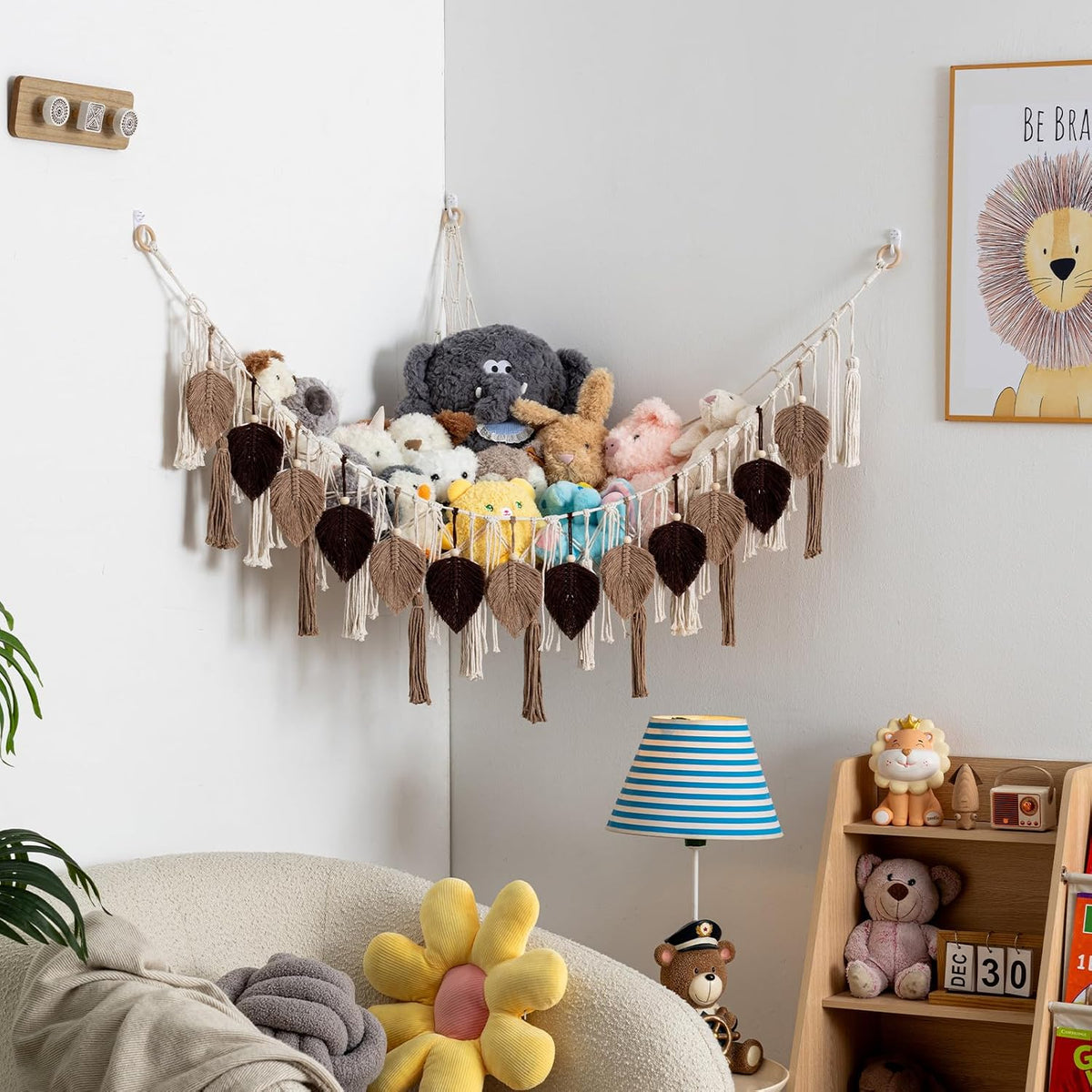 Stuffed Animal Storage Hammock with Leaf and Tassels