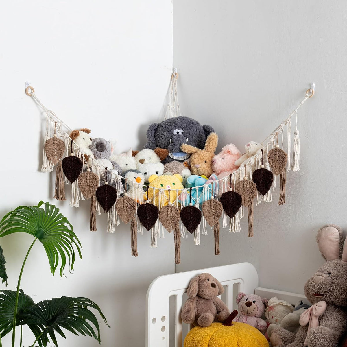 Stuffed Animal Storage Hammock with Leaf and Tassels