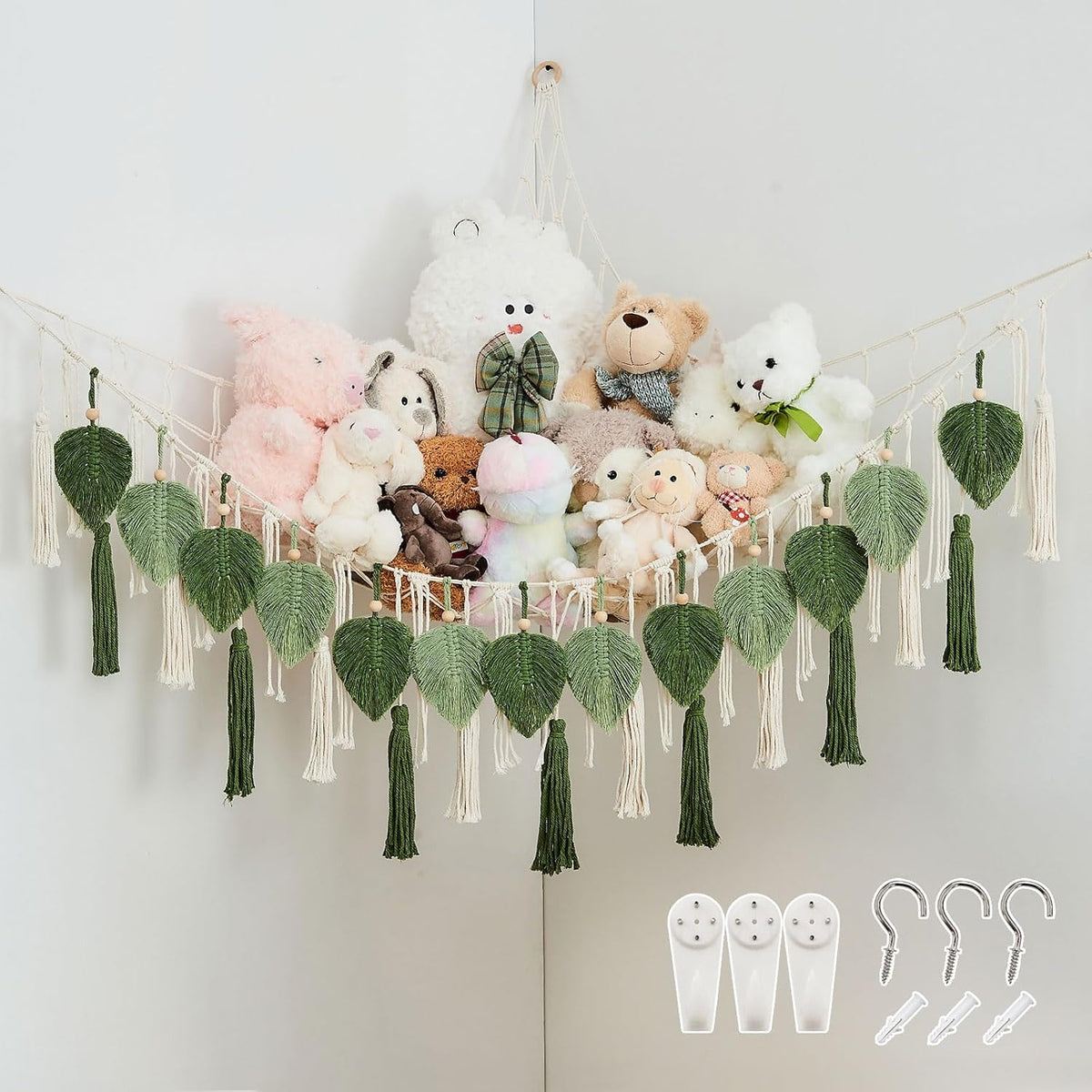 Stuffed Animal Storage Hammock with Leaf and Tassels