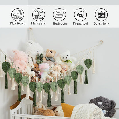 Stuffed Animal Storage Hammock with Leaf and Tassels