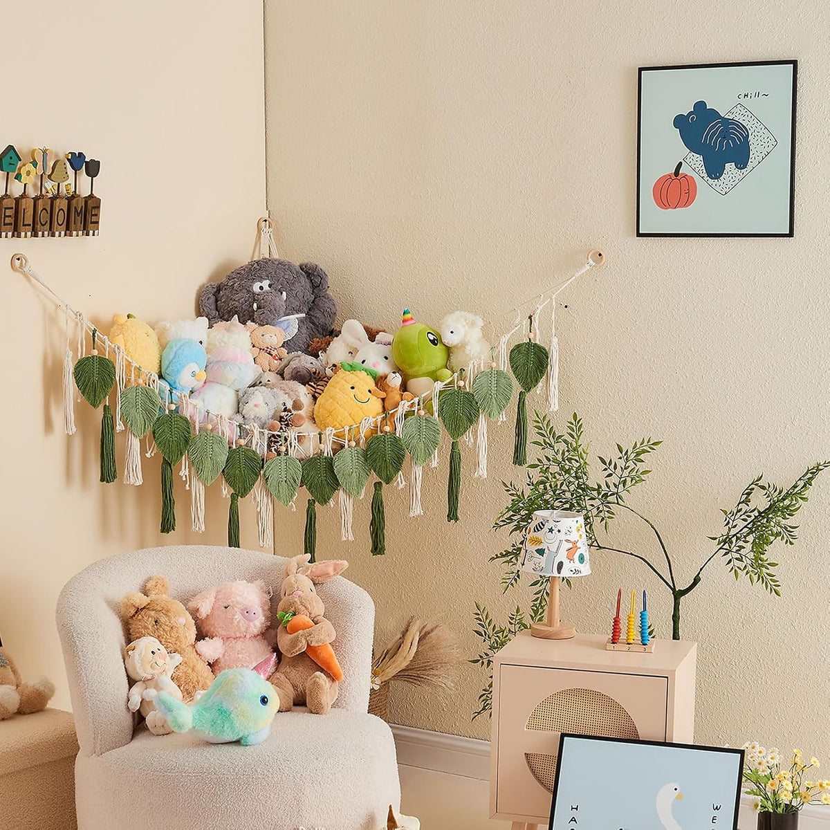 Stuffed Animal Storage Hammock with Leaf and Tassels
