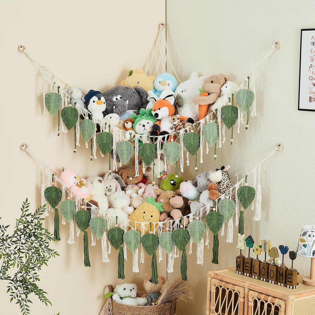 Stuffed Animal Storage Hammock with Leaf and Tassels
