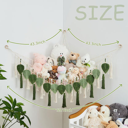 Stuffed Animal Storage Hammock with Leaf and Tassels