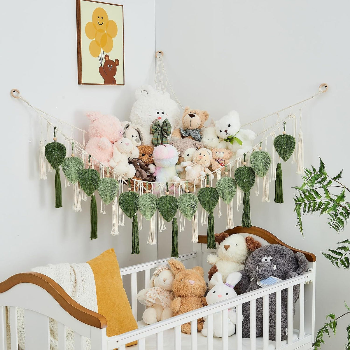 Stuffed Animal Storage Hammock with Leaf and Tassels
