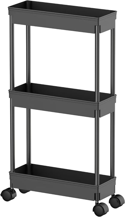 Clear 3-Tier Plastic Rolling Utility Cart with Wheels