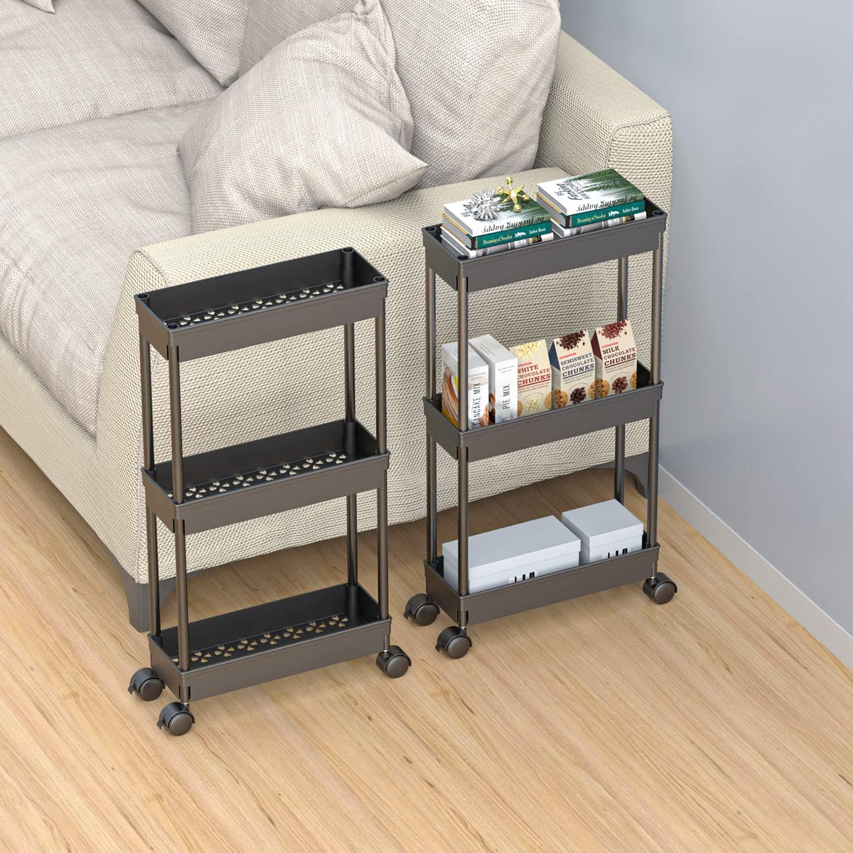 Clear 3-Tier Plastic Rolling Utility Cart with Wheels