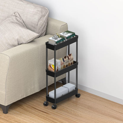 Clear 3-Tier Plastic Rolling Utility Cart with Wheels
