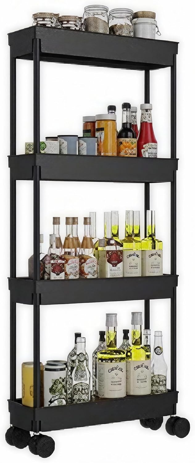 Clear 3-Tier Plastic Rolling Utility Cart with Wheels