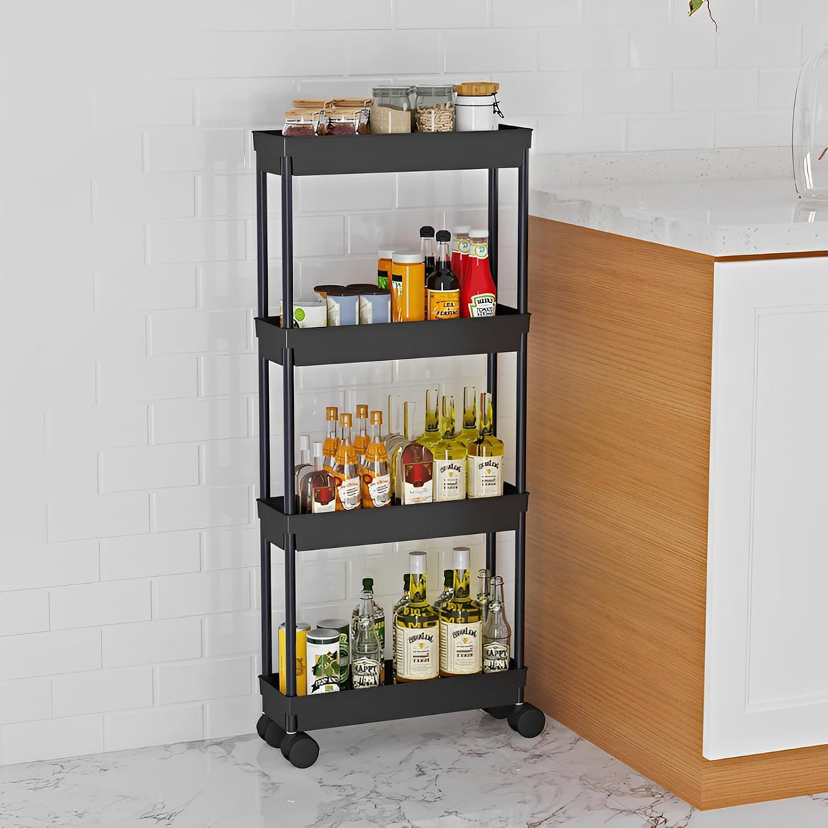 Clear 3-Tier Plastic Rolling Utility Cart with Wheels