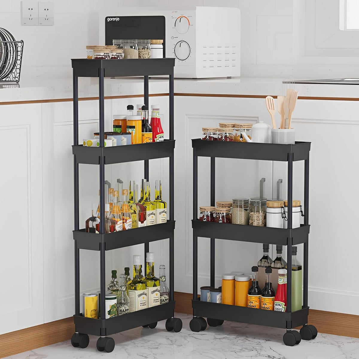 Clear 3-Tier Plastic Rolling Utility Cart with Wheels