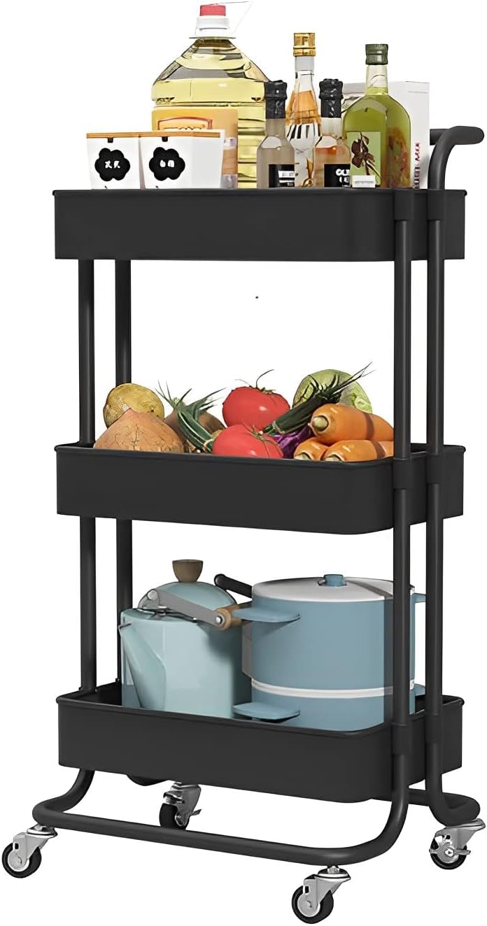 Clear 3-Tier Plastic Rolling Utility Cart with Wheels