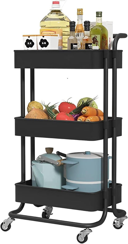 Clear 3-Tier Plastic Rolling Utility Cart with Wheels