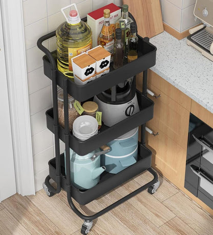 Clear 3-Tier Plastic Rolling Utility Cart with Wheels