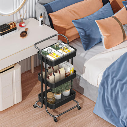 Clear 3-Tier Plastic Rolling Utility Cart with Wheels