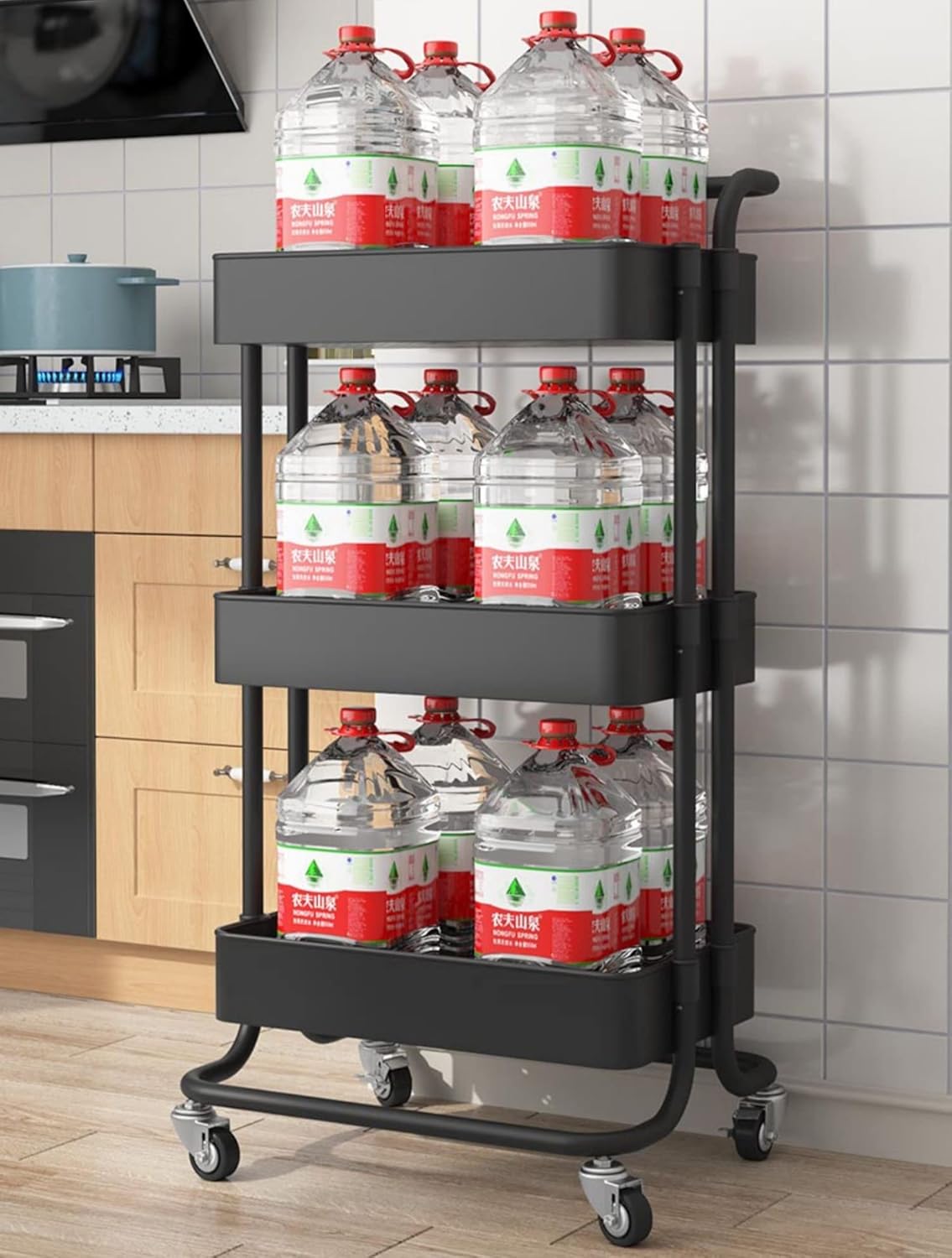 Clear 3-Tier Plastic Rolling Utility Cart with Wheels