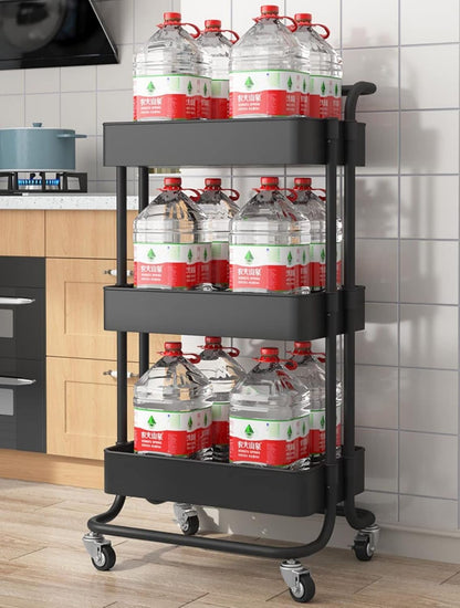 Clear 3-Tier Plastic Rolling Utility Cart with Wheels