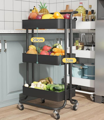 Clear 3-Tier Plastic Rolling Utility Cart with Wheels