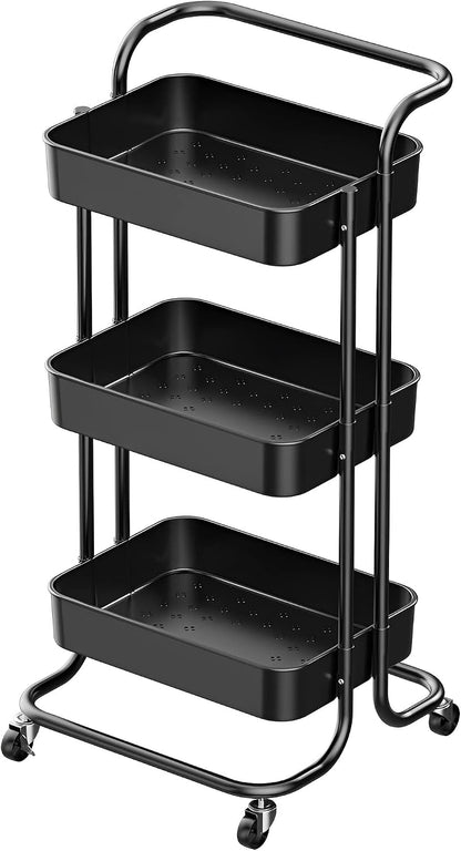 Clear 3-Tier Plastic Rolling Utility Cart with Wheels