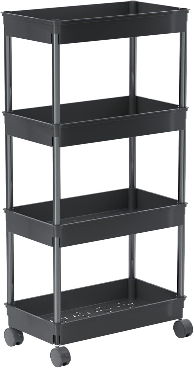 Clear 3-Tier Plastic Rolling Utility Cart with Wheels