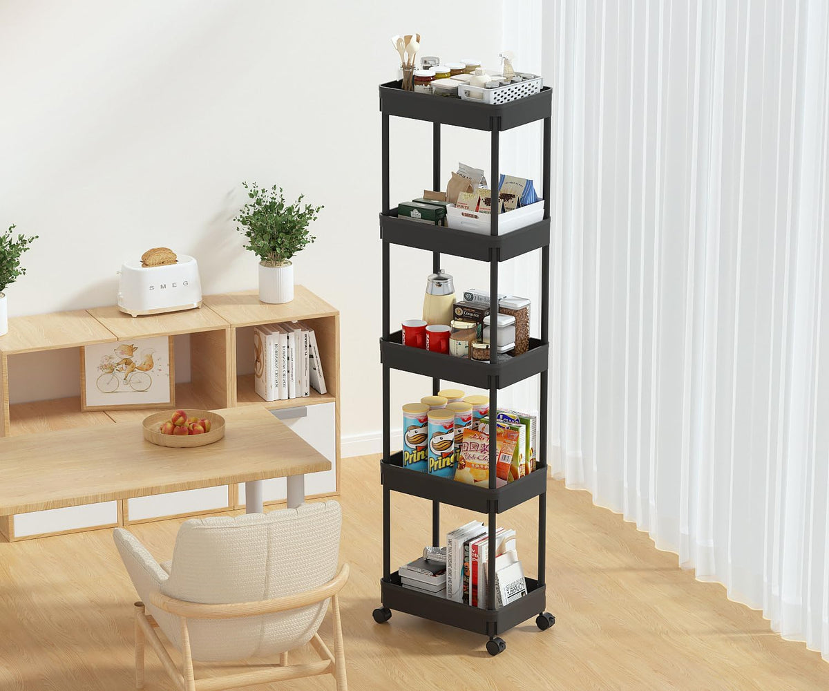 Clear 3-Tier Plastic Rolling Utility Cart with Wheels