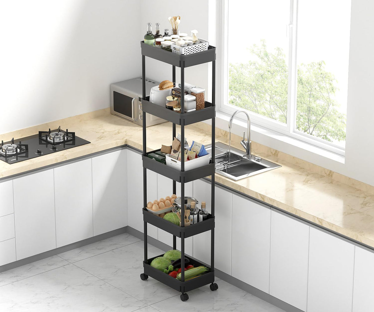 Clear 3-Tier Plastic Rolling Utility Cart with Wheels