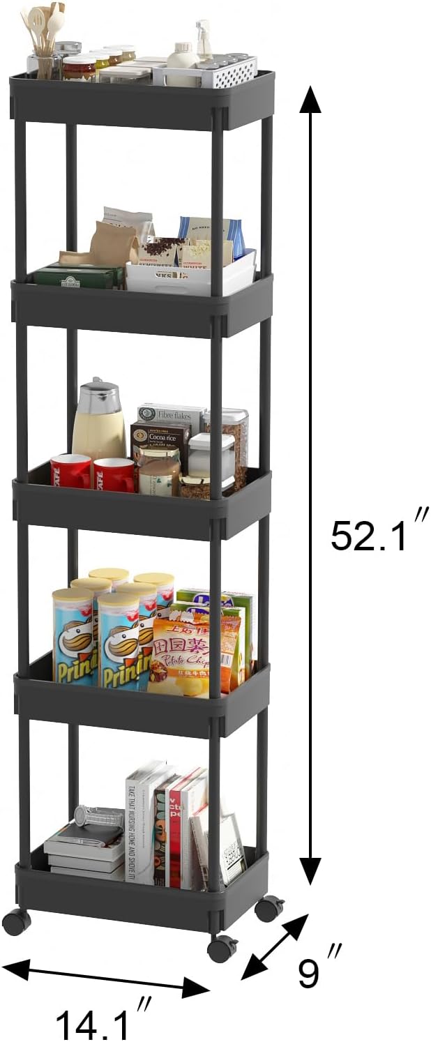 Clear 3-Tier Plastic Rolling Utility Cart with Wheels