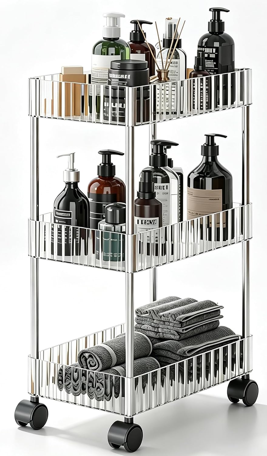 Clear 3-Tier Plastic Rolling Utility Cart with Wheels