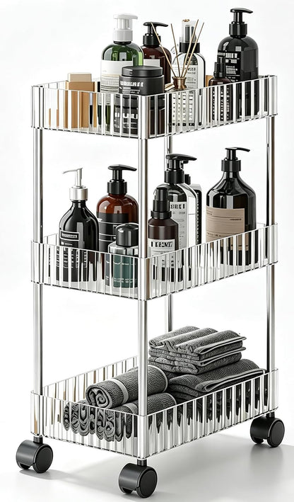 Clear 3-Tier Plastic Rolling Utility Cart with Wheels