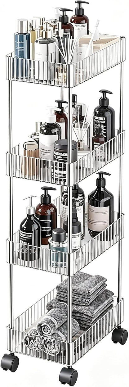 Clear 3-Tier Plastic Rolling Utility Cart with Wheels