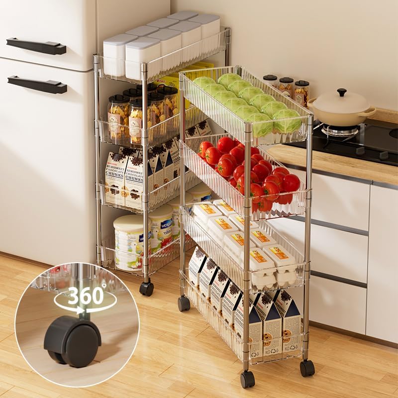 Clear 3-Tier Plastic Rolling Utility Cart with Wheels
