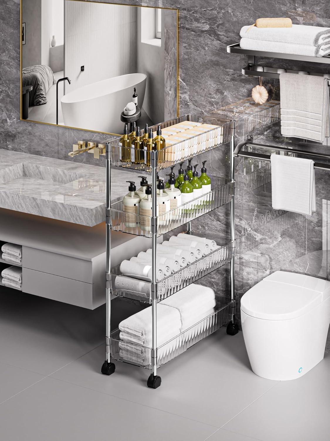 Clear 3-Tier Plastic Rolling Utility Cart with Wheels