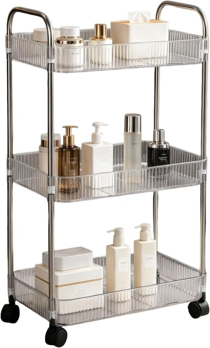 Clear 3-Tier Plastic Rolling Utility Cart with Wheels