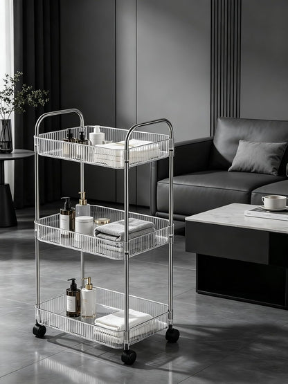 Clear 3-Tier Plastic Rolling Utility Cart with Wheels