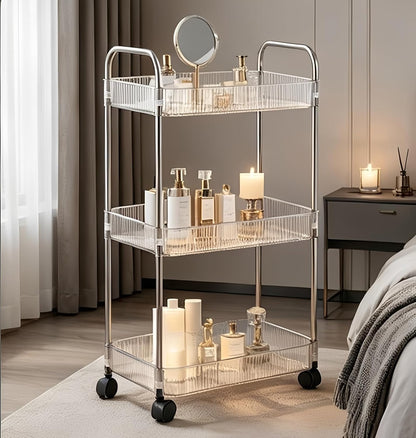 Clear 3-Tier Plastic Rolling Utility Cart with Wheels
