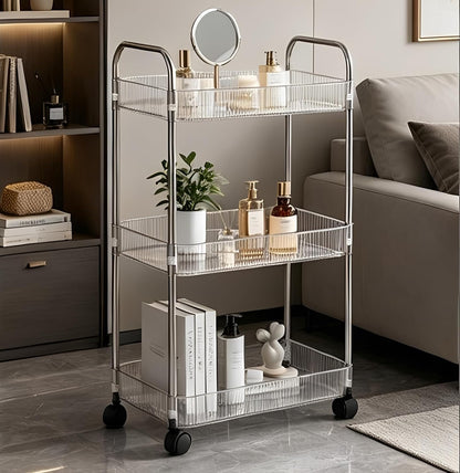 Clear 3-Tier Plastic Rolling Utility Cart with Wheels