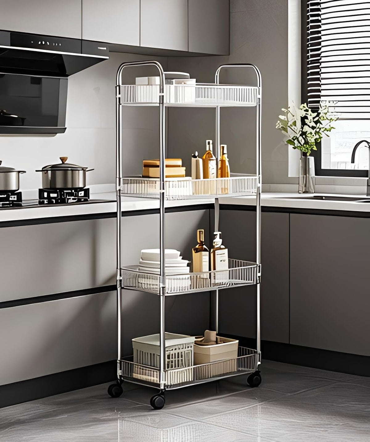 Clear 3-Tier Plastic Rolling Utility Cart with Wheels