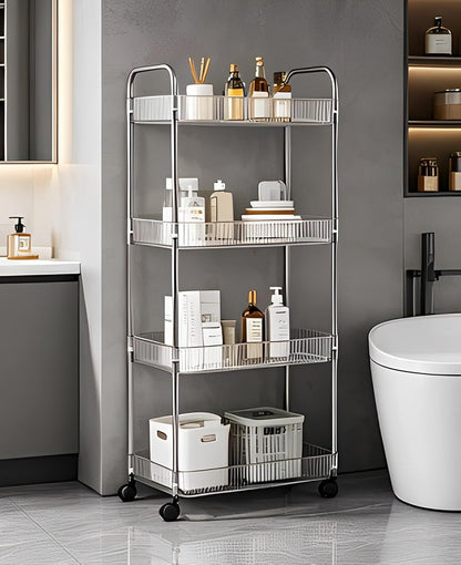 Clear 3-Tier Plastic Rolling Utility Cart with Wheels