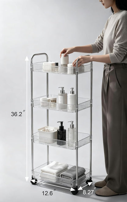 Clear 3-Tier Plastic Rolling Utility Cart with Wheels