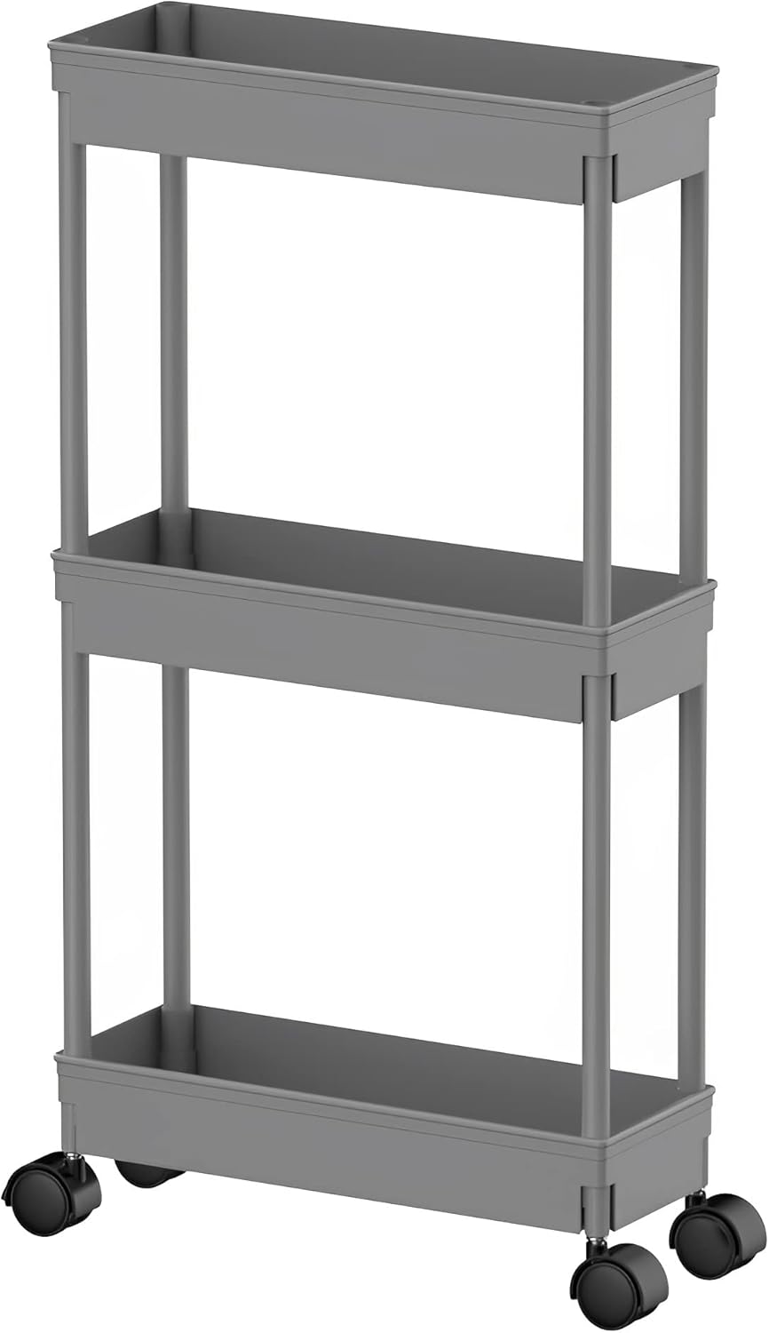 Clear 3-Tier Plastic Rolling Utility Cart with Wheels