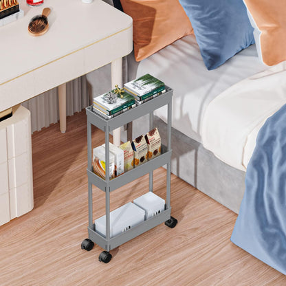 Clear 3-Tier Plastic Rolling Utility Cart with Wheels