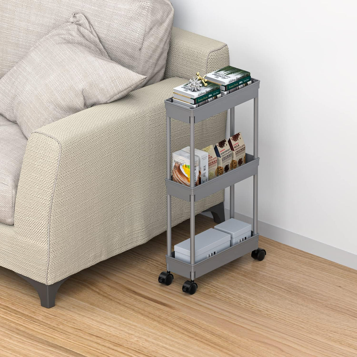 Clear 3-Tier Plastic Rolling Utility Cart with Wheels