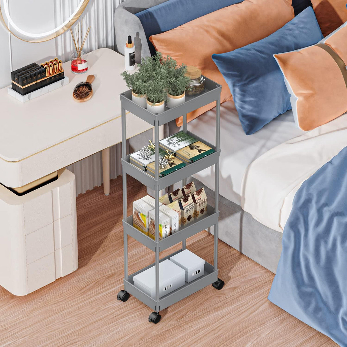 Clear 3-Tier Plastic Rolling Utility Cart with Wheels